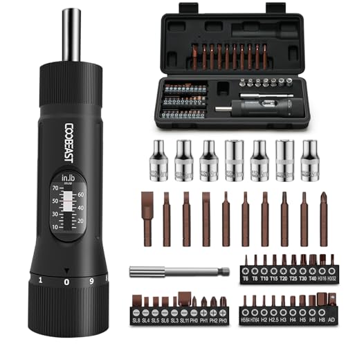 coobeast 49 Pcs Torque Screwdriver 10-70 Inch Pound Torque Screwdriver Set with S2 Bits & Sockets, 1/4” Drive Torque Wrench Screwdriver Set for Maintenance, Tools, Bike Repairing and Mounting - size: 49 PCS