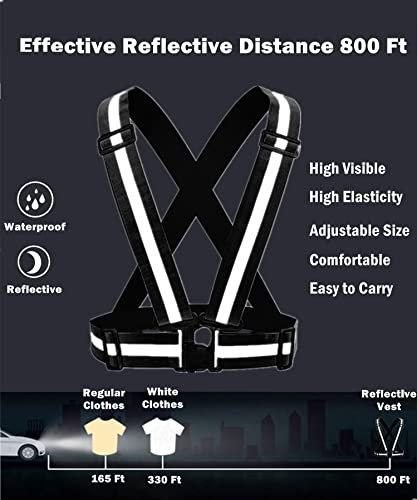 Reflective Strap Safety Vest Gear - 2-10 Pack Adjustable High Visible Reflective Running Gear for Women Men Night - color: Black+Red