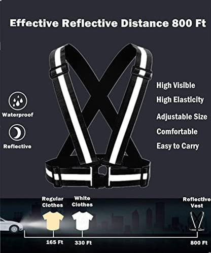 Reflective Strap Safety Vest Gear - 2-10 Pack Adjustable High Visible Reflective Running Gear for Women Men Night - color: Black+Red
