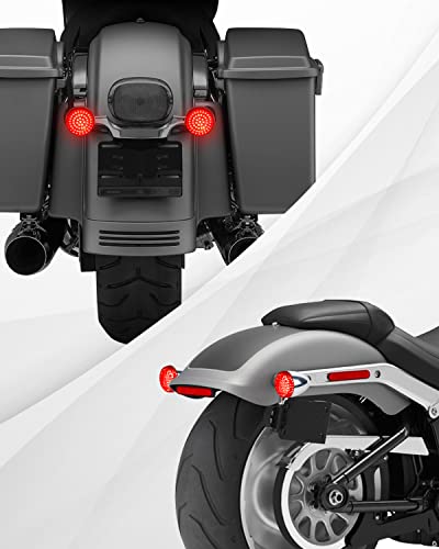 NTHREEAUTO 1157 Turn Signals with Smoked Lens Cover, Full LED Light Up 2 Inch Bullet Rear Brake Running Light Compatible with Harley Softail Dyna Sportster Fatboy Street Glide Road King - color: Red (Full Led Lights Up)