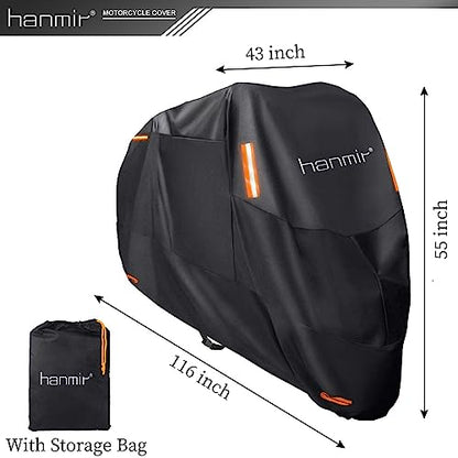 Motorcycle Cover,Motorbike Cover All Season Universal Weather Waterproof Outdoor UV Protection with 4 Reflective Strips & Storage Bag,4XL Motorcycles Vehicle Cover - size: 4X-Large