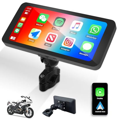 Motorcycle Screen Head Unit, 6.3" Motorbike Smart HD Display Navigator with Wireless CarPlay Android Auto IP67 Waterproof Bluetooth Voice Assistant Auto Light Sensing OTA Updates Mounting Kits