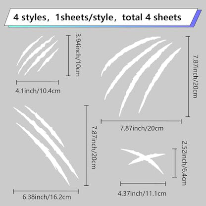 GORGECRAFT 4 Styles 4Pcs Monster Claw Scratch Stripe Car Decals White Reflective Claw Mark Bumper Sticker Waterproof PET Automotive Exterior Decor Stickers for SUV Truck Motorcycle Doors Walls Laptop - style: Claw Scratch Stripe