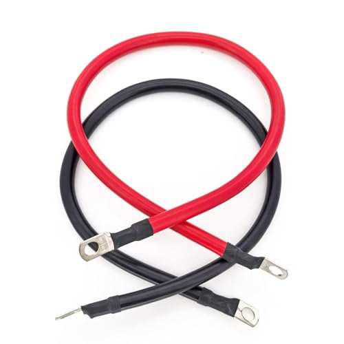 2 AWG Gauge Battery Cables Set with Terminals for Motorcycle, Automotive, Marine, Solar, ATV, RV 2ft (3/8in.Lugs Both Ends) - size: 2 ft