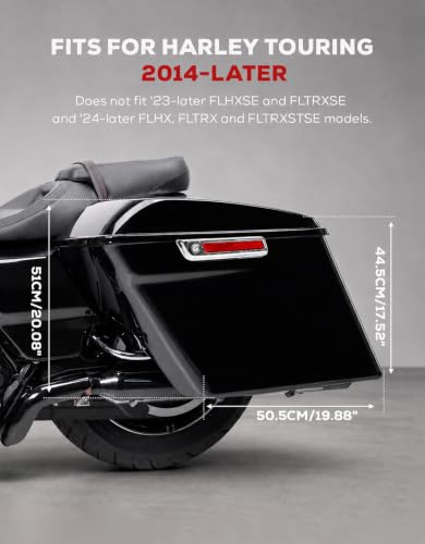 XFMT Motorcycle Saddlebags 5" Stretched Hard Saddle Bags Extended Saddlebags W/Chrome Latches For Harley Touring Road King Street Glide Road Glide Electra Glide 2014-2024, Vivid Black - color: 5" Stretched-Vivid Black Chrome Latches
