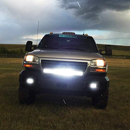 Nilight 20Inch 420W Triple Row Spot Flood Combo Led Light Bar Work Driving Lamp 2Pcs 4Inch 60W Cube LED Pods Lights for Trucks with Off-Road Wiring Harness Kit-3 Leads - color: White - 20Inch Light Bar + 2Pcs 4Inch Pods + Wiring Harness