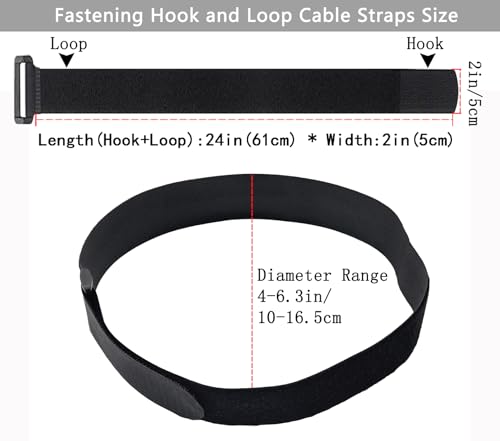 6 Pack (24 x 2 Inch) Reusable Fastening Cable Straps,Adjustable Multi-Purpose Hook and Loop Straps Nylon Cable Ties for Wire Cable Management Home Office Garage Outdoor Organization - size: 24'' x 2'' (Black)
