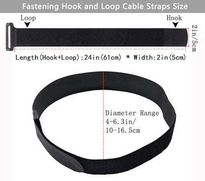 6 Pack (24 x 2 Inch) Reusable Fastening Cable Straps,Adjustable Multi-Purpose Hook and Loop Straps Nylon Cable Ties for Wire Cable Management Home Office Garage Outdoor Organization - size: 24'' x 2'' (Black)