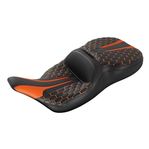 SLMOTO Driver Passenger Seat Cushion Fit For Harley Touring Electra Glide Ultra Classic Standard FLHTC 1997-2007 Black Orange - style: Orange and Black