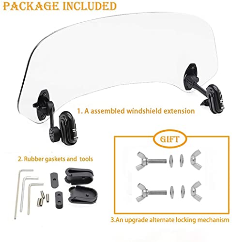 Motoparty Motorcycle Adjustable Windshield Extension - Universal Clip-on windscreen for Kawasaki Yamaha BMW Buell Ducati