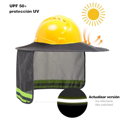 TCCFCCT Hard Hat Sun Shade, Full Brim High Visibility Sun Visor Neck Shield and Bandana Face Scarf with Construction Arm Sleeves, 3 Packs, Grey - color: Sun Shade 1+bandana 1+sleeves 1pair Grey