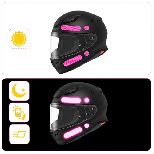 12PCS Pink Reflective Helmet Tape, Pink Reflective Motorcycle Helmet Decals Night Visibility Reflectiv Safety Decals Motorcycle Helmets Stickers for Motorcycles Scooters Bike Helmets