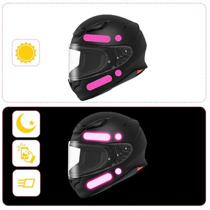 12PCS Pink Reflective Helmet Tape, Pink Reflective Motorcycle Helmet Decals Night Visibility Reflectiv Safety Decals Motorcycle Helmets Stickers for Motorcycles Scooters Bike Helmets