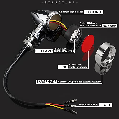 Motorcycle Turn Signals LED Bullet Front Rear Indicator Lights Universal Compatible for Harley Davidson Cruiser Iron Softail Street Bike Honda Shadow Yamaha Chopper Bobber Cafe Racer(Chrome/Amber-B) - color: Chrome/Amber-B