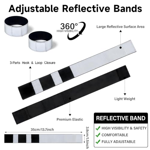 2 Pcs Reflective Bands for Night Running Walking Elastic Ankle Straps, Arm/leg Safety Wrist Band for Outdoor Sports