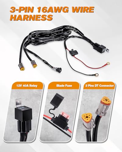 BICYACO LED Light Bar Wiring Harness Kit-16AWG Wiring Kit with 12V Relay 40A Blade Fuse On Off Flush Mounted Switch DT Connector for Off Road Flood Spot Light ATV SUV UTV Boat- 2 Lead(Triangular) - color: Light Bar Wiring Harness-2 Leads