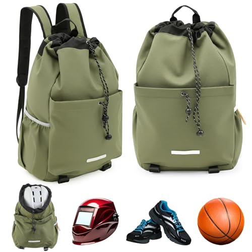 Aliceset Helmet Backpacks Welding, Waterproof Motorcycle Helmet Bag with Drawstring, Adjustable Shoulder Straps Pocket, Nylon, Large Capacity, Gift for Electrician Welder School Students(Green) - color: Green