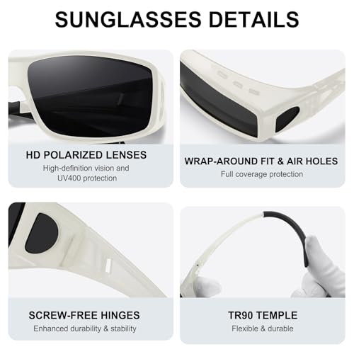 Wzerry Sunglasses Fit Over Glasses Polarized for Men Women, Wrap-Around Glasses UV400 Protection for Driving and Outdoor - color: Black/Grey + Transparent Grey/Grey + White/Grey