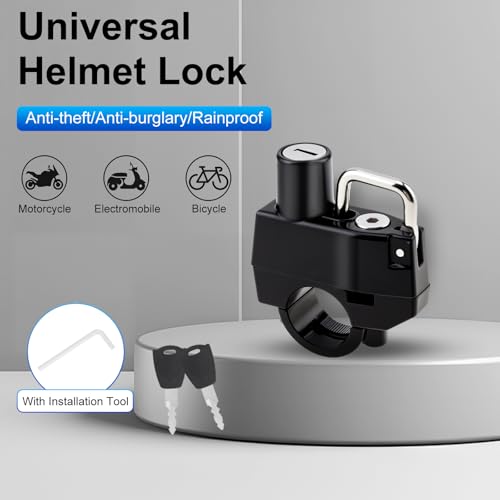 Windance 2Pack Motorcycle Helmet Lock Keyed Alike, Anti Theft Security Lock Helmet Holder Hook for 7/8" 22mm Handlebar otorbike Bike Frame Tube Bumper Luggage Rack (2)