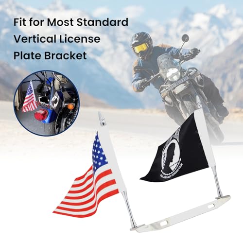 GUAIMI Motorcycle Flag Mount Double Flag Holder Motorcycle Flags (American Flag + POW MIA Flag)
