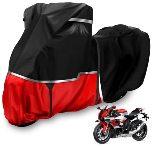 Motorcycle Cover for Yamaha R1 R3 R6 R7 R9 Supersport, Heavy Duty Waterproof Motorcycle Cover for All-Weather Outdoor Storage, 420D Oxford Fabric Rain Snow UV Dust Protection - size: Yamaha
