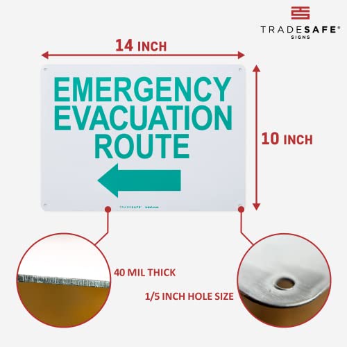 TRADESAFE Emergency Evacuation Route Sign - Evacuation Plan With Arrow Left, Quick Install Aluminum Safety Sign, Light Reflective, UV-Resistant, Waterproof, 14” X 10” Signs for Business - style: Emergency Evacuation Route Arrow Left