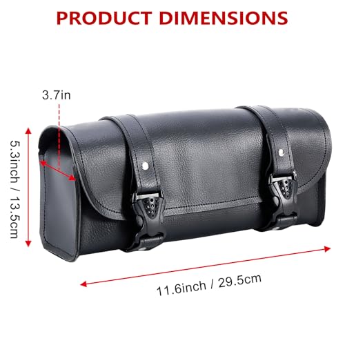 Dream Apparel Motorcycle Tool Fork Bag, PU Leather Front Bag for Motorcycle Front Fork Handlebar Universal Black Sissy Bar Roll Storage Pouch - style: No Studs