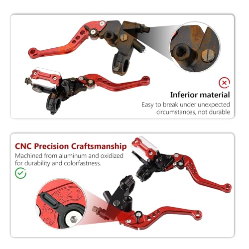 PACEWALKER Universal Motorcycle 7/8" 22mm Handlebar Brake Master Cylinder Clutch Lever CNC Left & Right Set for Honda Kawasaki Suzuki Yamaha red - color: Red