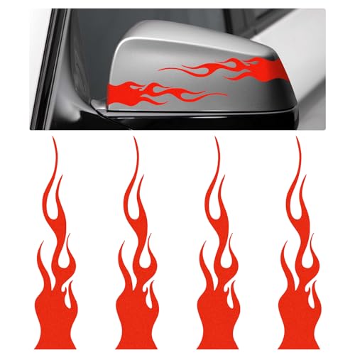 4 PCS Flame Reflective Sticker, 5.9" Waterproof Flame Graphics Decals Car Body Side Safety Decor, Personalized Fire Racing Sports Stripe Stickers for Motorcycle Bike Skateboard (Red) - color: Red