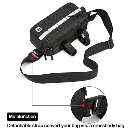 ROYALFAIR Waterproof Bike Handlebar Bag with Reflective Strips & Shoulder Strap, Bicycle Front Frame Storage Pouch for Mountain Road Cycling Commuting (Black) - color: Black