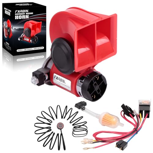 FARBIN Car Horn Kit 12V 150db Loud Air Horn with Compressor,Compact Horn with Relay Harness Button for Car Truck Jeep - color: red horn with button