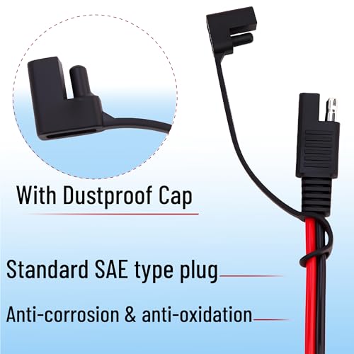 Bates- SAE Battery Connector, 2 FT, 12 AWG, SAE to O-Ring Harness with 5A-25A Protection Fuses & Polarity Reverse Adapter, 2-Pin Connector for Chargers, Maintainers, Solar Panels & Motorcycles