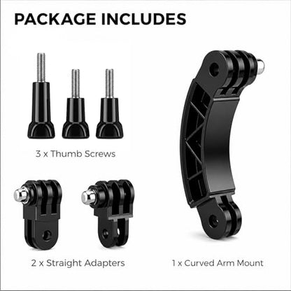 Curved Extension Arm Helmet Mount Extension Swivel Arm Curve Joint with Thumbscrews for Gopro Hero Series, DJI Osmo Action, EK7000, SJCAM, GeekPro and More Action Cams