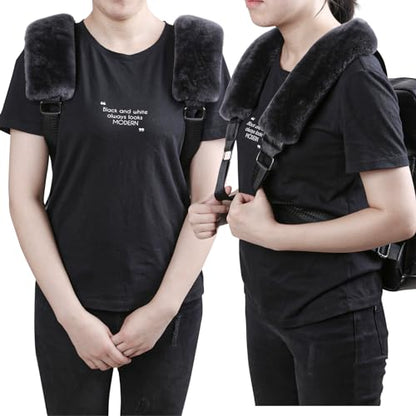OGLAND Genuine Sheepskin Car Seat Belt Cover Pad-Soft Fuzzy Fluffy Seatbelt Covers-Comfy Shoulder Pad Neck Cushion Protector for Woman, Man, Girl Car Accessories, 1 Piece Carbon Black - color: Carbon Black