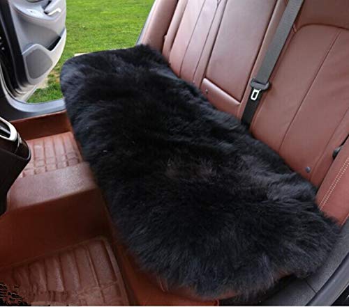 Sheepskin Car Back Seat Cover Pad 18x53.5 inch Long Wool Seat Cushion Winter Warm Universal Fit Auto, SUV, Truck, Dinner Chair Office Chair Back Black - color: Black, size: 18x53 Inch (Pack of 1)