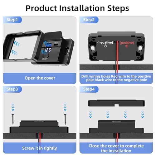 Upgraded 12V USB Outlet Surface Mount Panel 90W Dual PD 3.0 36W and QC 3.0 18W Car Port with Switch and Voltmeter, 12 Volt USB Charger Socket Accessories for RV Bus Marine Motorcycle