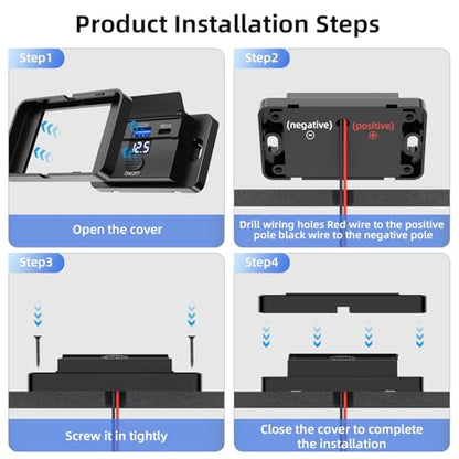 Upgraded 12V USB Outlet Surface Mount Panel 90W Dual PD 3.0 36W and QC 3.0 18W Car Port with Switch and Voltmeter, 12 Volt USB Charger Socket Accessories for RV Bus Marine Motorcycle