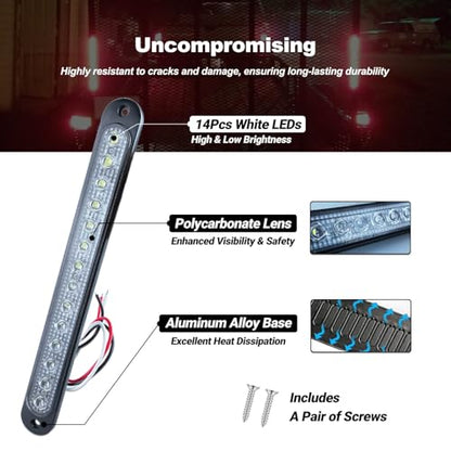 10" White Trailer LED Reverse Lights Bar Strip Truck Bed Backup Lights Rear Running Side Marker for Truck RV Aluminum Alloy Base, 15 LEDs 2Pcs - color: White
