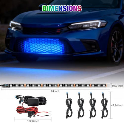 Nilight 4Pcs 24inch LED Grille Lights 144 LEDs RGB Multi Color Exterior Lighting Kit DIY Sound Active Function Music Mode with APP Control and Remote for Cars Van SUV Truck - color: 4Pcs 24Inch Grille Light w/Remote+APP