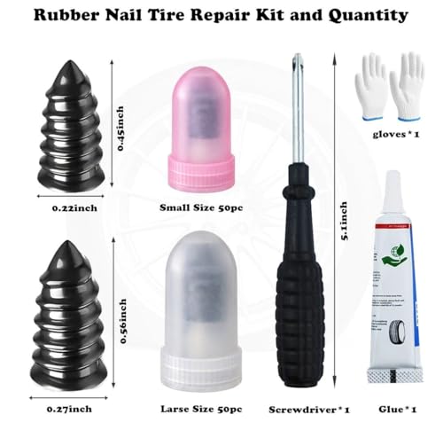 100pscrubber Nail tire Repair kit,tire Repair kit Rubber Nail, Easy Install Puncture Repair Screws,Applicable to Emergency Tire Fix for Cars, Motorcycles, SUVs, Trucks - color: 100PCS