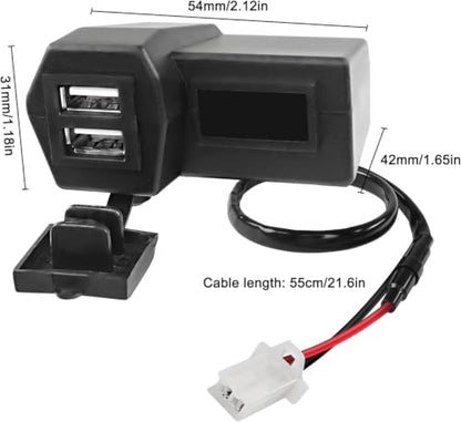 XMSJSIY Motorcycle USB Charger 5V 3.1A Dual USB Phone Charger Adapter Kit Cable with Voltmeter、Waterproof and ON/Off Switch,Handlebar Mounting or Diameter Rearview Mirror Holder-1.4M/4.59FT