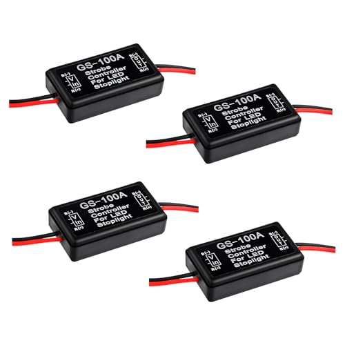 wuyaoyao 4PCS GS-100A Brake Light Flasher Strobe, 12V-16V LED Tail Stop Lights Flash Module, High Mount/3rd Brake Lights Flash Strobe Controller, Flasher Module for Motorcycles Cars Trucks (4 PCS) - size: 4 PCS