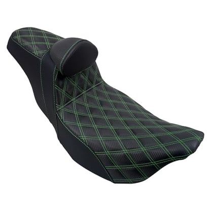 One-Piece Driver Passenger Seat Motorcycle 2-up Seat With Driver Backrest Cushion Pad Fit for Harley Touring Electra Glide Road King Road Glide Street Glide 2009-2023 (Green Stitching) - color: Green Stitching w/Driver Backrest