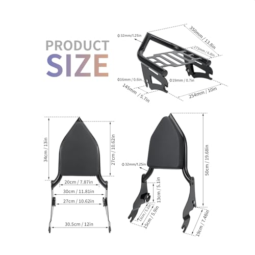 Detachable Sissy Bar Backrest+Luggage Rack Rear Grab Handles Bracket Kit, Fit for Harley Touring Street Glide Road King Road Glide Electra Glide 2009-2025 (Gloss Black) - color: Gloss Black