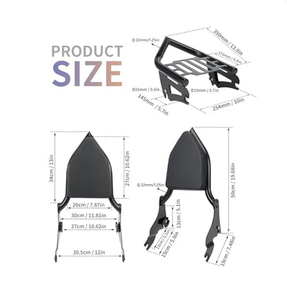 Detachable Sissy Bar Backrest+Luggage Rack Rear Grab Handles Bracket Kit, Fit for Harley Touring Street Glide Road King Road Glide Electra Glide 2009-2025 (Gloss Black) - color: Gloss Black
