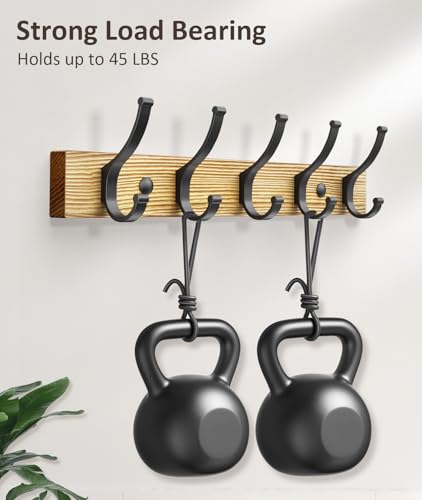Optish Coat Rack Wall Mount, 16.5 Inches Wood Coat Hooks Wall Mount, Wall Coat Rack with 5 Hooks, Hat Rack Wall Hooks for Hanging Coat, Bag, Towel (1Pack, Natural) - color: Natural