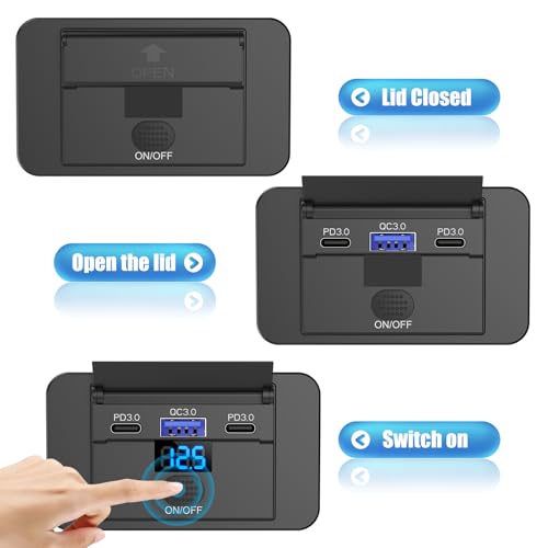 3 Port 12V USB Outlet Surface Mount Lightweight with Voltmeter, Dual USB C 30W and QC 18W Car USB Port 12 Volt Cigarette Lighter Replacement Charger Socket Panel with Button Switch for RV Bus Marine - color: 1 pack