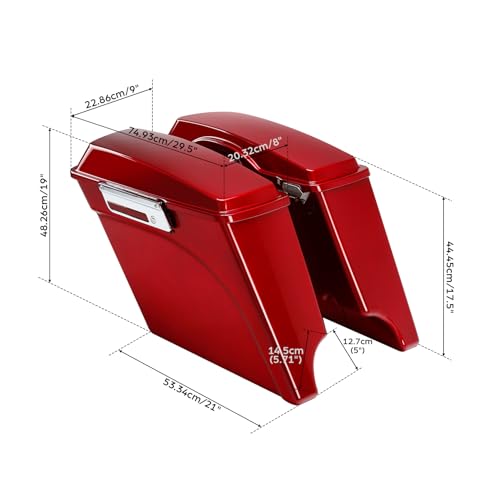 SLMOTO Saddle Bags, 5" Extended Hard Saddlebags Saddle Bag w/Lids Fit For 1993-2013 Touring Road King Road Glide Street Glide Electra Glide Ultra-Classic Red - color: Red Saddlebag
