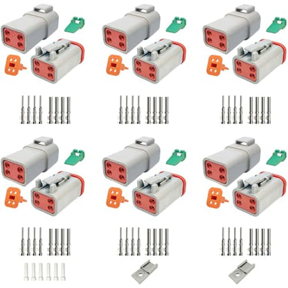 4 Pin Way Deutsch DT Gray Connector 6 Set,Size 16 Solid Contacts Waterproof Electrical Wire Connector with Seal Plug, 6 pcs seal plugs and 2 pcs trestles for Truck,Marine, Motorcycle Wiring - size: 4 Pin (6set)