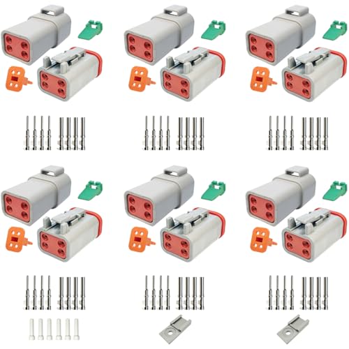 4 Pin Way Deutsch DT Gray Connector 6 Set,Size 16 Solid Contacts Waterproof Electrical Wire Connector with Seal Plug, 6 pcs seal plugs and 2 pcs trestles for Truck,Marine, Motorcycle Wiring - size: 4 Pin (6set)